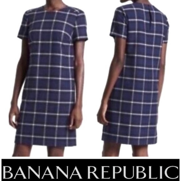 Banana Republic Dresses & Skirts - HI SUMMER ☀️ 💙 Banana Republic Women's Short Sleeve Blue Grid Sheath Dress